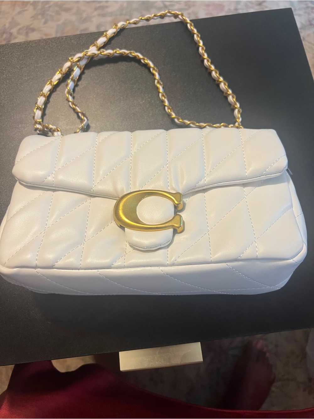 Coach White Quilted Shoulder Bag with Gold 'C' Hardware